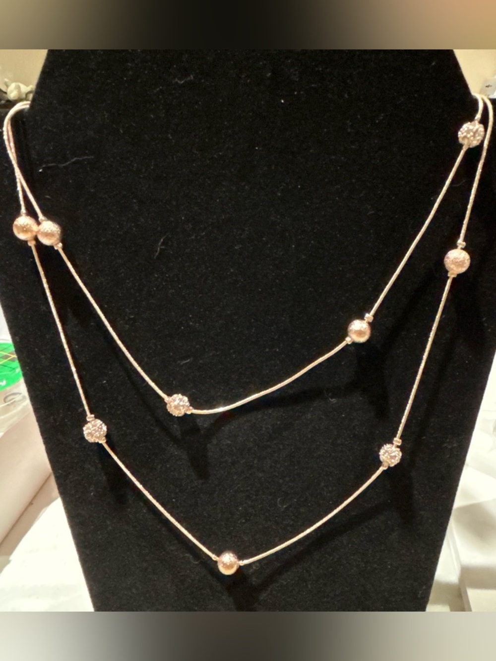 Delicate Rose Gold color Station Long or layered Necklace